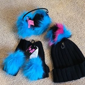 Betsey Johnson hat,gloves, Muffs